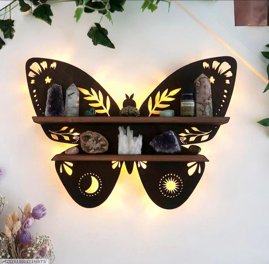 π¦ Butterfly Design Wooden Wall Shelf With Backlight