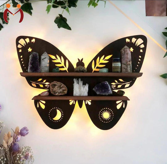 🦋 Butterfly Design Wooden Wall Shelf With Backlight