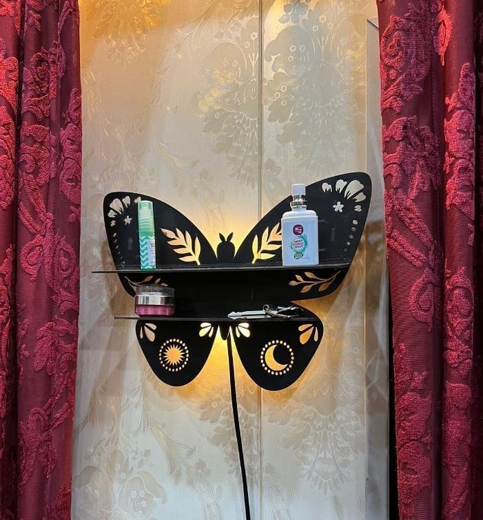 π¦ Butterfly Design Wooden Wall Shelf With Backlight