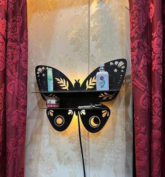 🦋 Butterfly Design Wooden Wall Shelf With Backlight