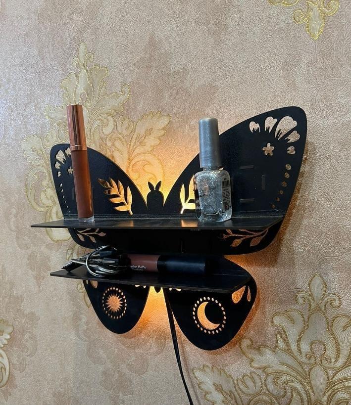 π¦ Butterfly Design Wooden Wall Shelf With Backlight
